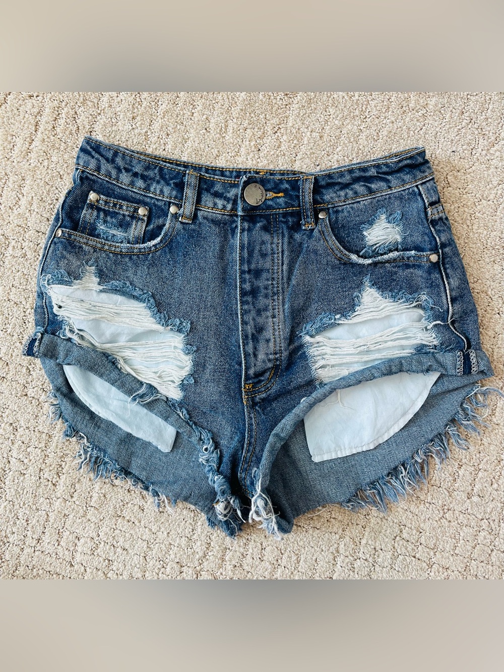 Signature8 Distressed Dark Blue Denim Cutoff Shorts
